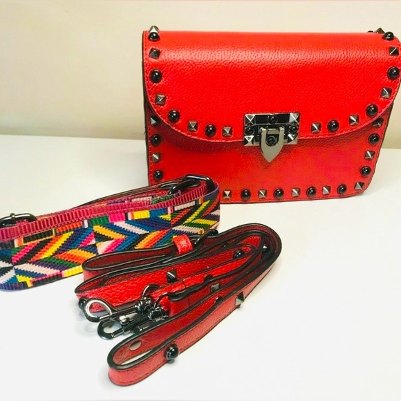 Edgy Red and Black Crossbody Bag with Two Straps - Picture 1 of 13